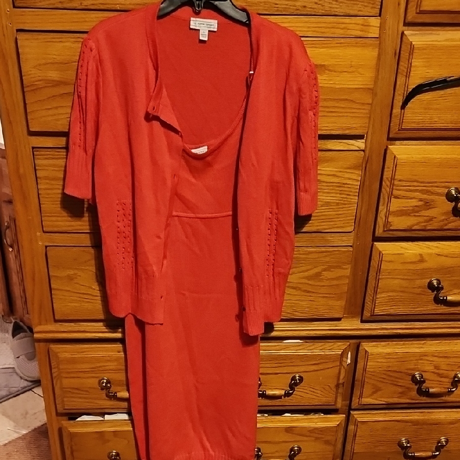 St. John Sport 2 Piece Red Dress Sweater Set